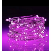 Гірлянда LED нитка 2 метри Крапля роси рожеве світло з батарейками(5774)