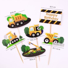 Набір картонних топперів для торту HAPPY BIRTHDAY "БУДІВЕЛЬНА ТЕХНІКА в лісі" 