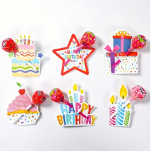 Картонні картинки для цукерок на паличці "Happy Birthday" мікс 6 штук набір