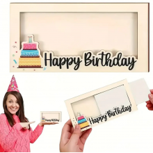 Дерев'яний ексклюзивний конверт на гроші з тортом Happy Birthday