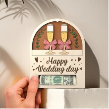 Дерев'яний ексклюзивний конверт на гроші бокали Happy Wedding day