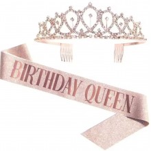 Набір для дня народження - металева діадема та стрічка BIRTHDAY QUEEN