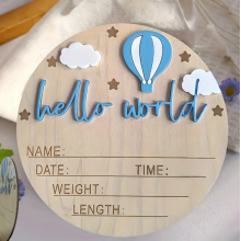 Дерев'яна метрика для новонародженого Hello world повітряна куля 15см