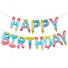 Кульки літери фольговані HAPPY BIRTHDAY  напис кольорові омбре 13шт (4829)
